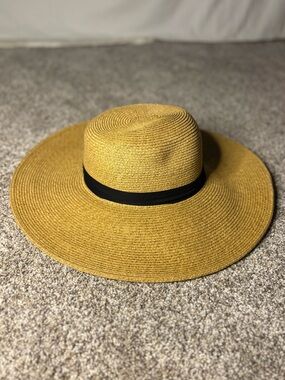 Wide-Brim Straw Sun Hat with Black Band